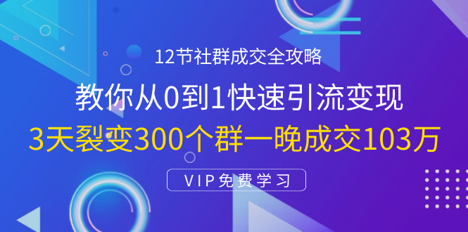 12节社群成交全攻略：从0到1快速引流变现，3天裂变300个群一晚成交103万-稀缺资源库