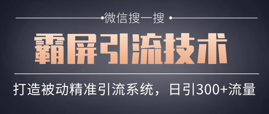 微信搜一搜霸屏引流技术，打造被动精准引流系统，轻松日引300+流量-稀缺资源库