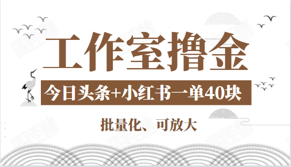工作室撸金二件套：撸今日头条原创收益+小红书一单利润40块项目-稀缺资源库