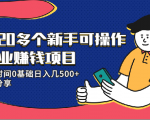 20多个新手可操作的副业赚钱项目:业余时间0基础日入几500+实操分享-稀缺资源库