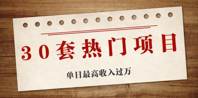 30套热门项目：单日最高收入过万 (网赚项目、朋友圈、涨粉套路、抖音、快手)等-稀缺资源库