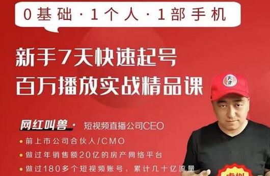 网红叫兽·新手7天快速起号百万播放实战精品课，0基础1个人1部手机-稀缺资源库
