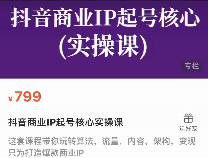 抖音商业IP起号核心实操课，带你玩转算法，流量，内容，架构，变现-稀缺资源库