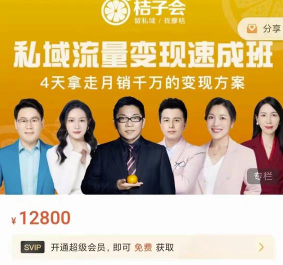 桔子会·私域流量变现速成班，4天拿走月销千万的变现方案 价值12800元-稀缺资源库