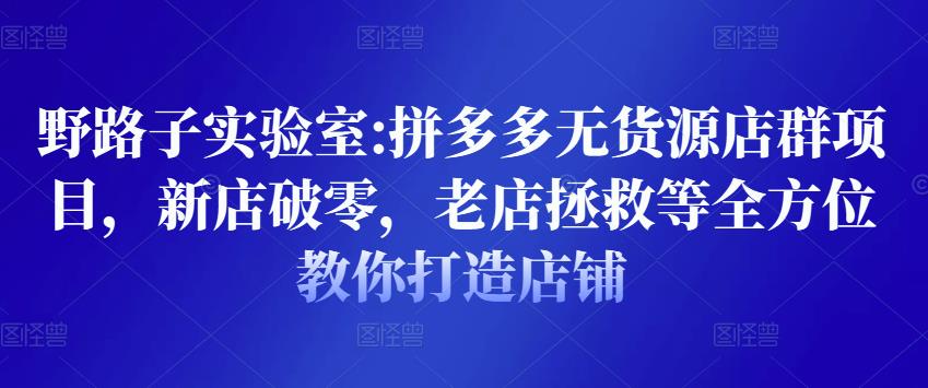 野路子实验室:拼多多无货源店群项目，新店破零，老店拯救等全方位教你打造店铺-稀缺资源库