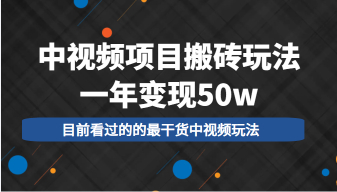 中视频项目搬砖玩法，一年变现50w，目前看过的的最干货中视频玩法-稀缺资源库