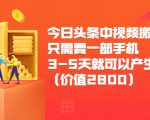 今日头条中视频搬运项目,只需要一部手机3-5天就可以产生利润(价值2800元)-稀缺资源库
