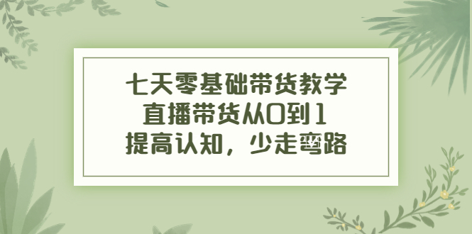 七天零基础带货教学，直播带货从0到1，提高认知，少走弯路-稀缺资源库