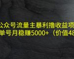 公众号流量主暴利撸收益项目,单人单号月稳赚5000+(价值480元)-稀缺资源库