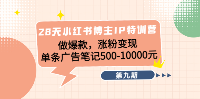 28天小红书博主IP特训营《第9期》做爆款，涨粉变现 单条广告笔记500-10000-稀缺资源库