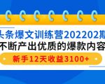 头条爆文训练营202202期，不断产出优质的爆款内容，新手12天收益3100+-稀缺资源库