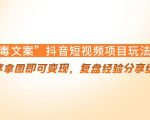 “毒文案”抖音短视频项目玩法,小程序拿图即可变现,复盘经验分享给大家-稀缺资源库