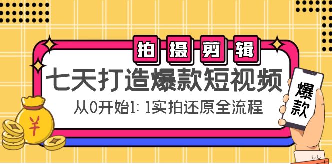 七天打造爆款短视频：拍摄+剪辑实操，从0开始1:1实拍还原实操全流程-稀缺资源库
