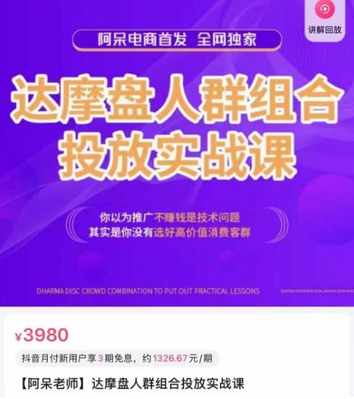 阿呆电商·达摩盘人群组合投放实战课，你以为推广不赚钱是技术问题，其实是你没有选好高价值消费客群-稀缺资源库