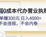 高利润0成本代办营业执照项目：一单赚300元日入4000+不会违规，不会内卷-稀缺资源库