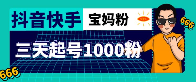 抖音快手三天起号涨粉1000宝妈粉丝的核心方法【详细玩法教程】-稀缺资源库