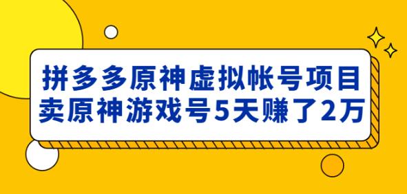 外面卖2980的拼多多原神虚拟帐号项目：卖原神游戏号5天赚了2万-稀缺资源库