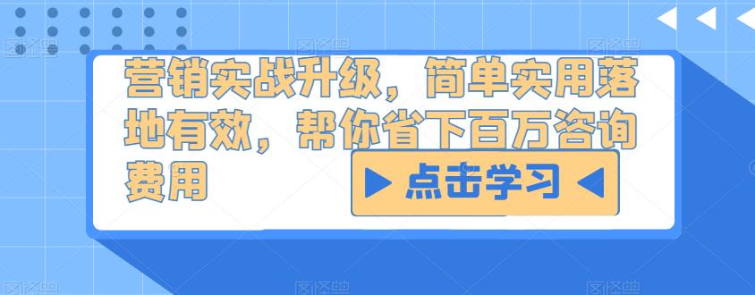 营销实战升级，简单实用落地有效，帮你省下百万咨询费用-稀缺资源库