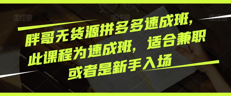 胖哥无货源拼多多速成班，此课程为速成班，适合兼职或者是新手入场-稀缺资源库
