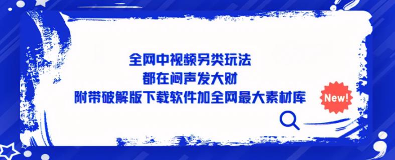 全网中视频另类玩法，都在闷声发大财，附带破解版下载软件加全网最大素材库-稀缺资源库