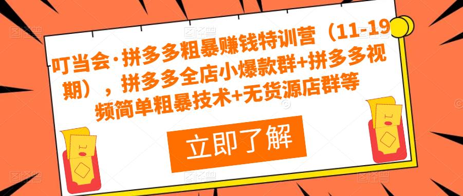 叮当会·拼多多粗暴赚钱特训营（11-19期），拼多多全店小爆款群+拼多多视频简单粗暴技术+无货源店群等-稀缺资源库