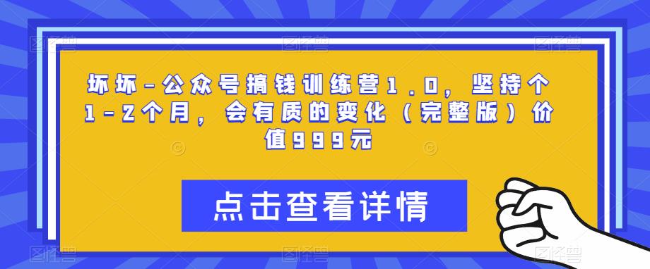 坏坏-公众号搞钱训练营1.0，坚持个1-2个月，会有质的变化（完整版）价值999元-稀缺资源库