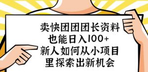 卖快团团团长资料也能日入100+新人如何从小项目里探索出新机会-稀缺资源库