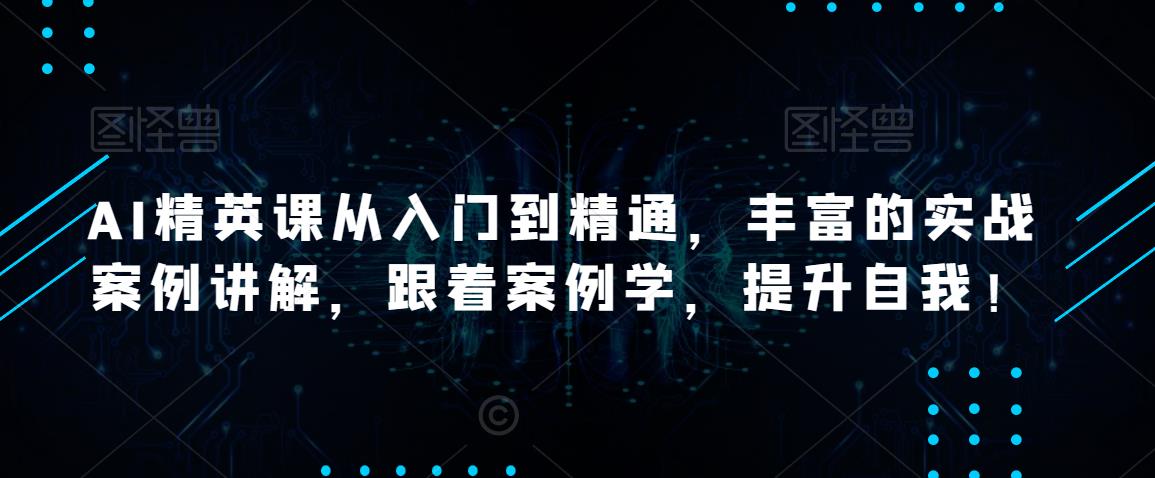 AI精英课从入门到精通，丰富的实战案例讲解，跟着案例学，提升自我！-稀缺资源库