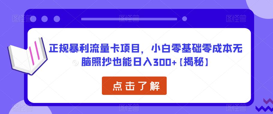 正规暴利流量卡项目，小白零基础零成本无脑照抄也能日入300+【揭秘】-稀缺资源库