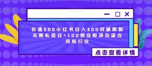 价值980小红书日入300突破限制无限私信日+100创业粉项目适合所有行业-稀缺资源库