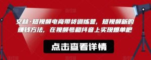 文林·短频视电商带训货练营,短视频的新赚钱方法,在视号频和抖音实上现爆单吧-稀缺资源库