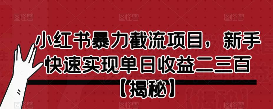 小红书暴力截流项目，新手快速实现单日收益二三百【仅揭秘】-稀缺资源库