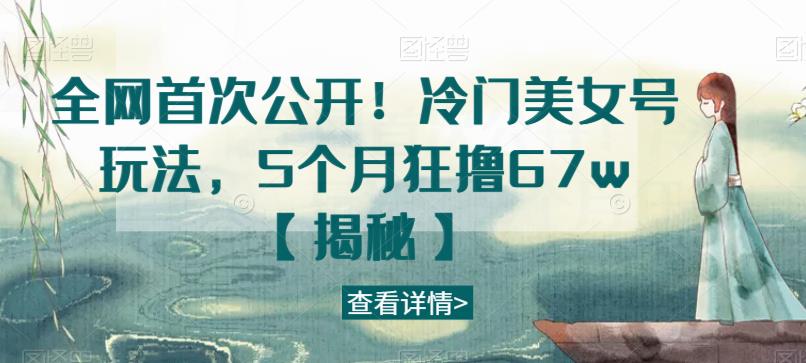 全网首次公开！冷门美女号玩法，5个月狂撸67w【揭秘】-稀缺资源库