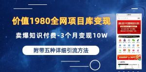 价值1980的全网项目库变现-卖爆知识付费-3个月变现10W是怎么做到的-附多种引流创业粉方法【揭秘】-稀缺资源库