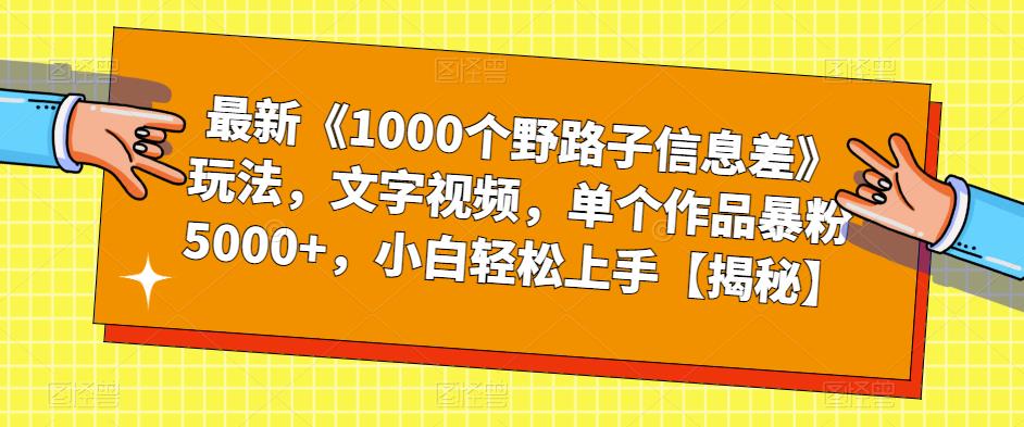 最新《1000个野路子信息差》玩法，文字视频，单个作品暴粉5000+，小白轻松上手【揭秘】-稀缺资源库