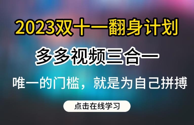 2023双十一翻身计划，多多视频带货三合一玩法教程【揭秘】-稀缺资源库