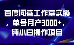 百度问答工作室实操,单号月产3000+,纯小白操作项目【揭秘】-稀缺资源库