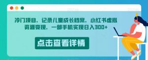 冷门项目，记录儿童成长档案，小红书虚拟资源变现，一部手机实现日入300+【揭秘】-稀缺资源库