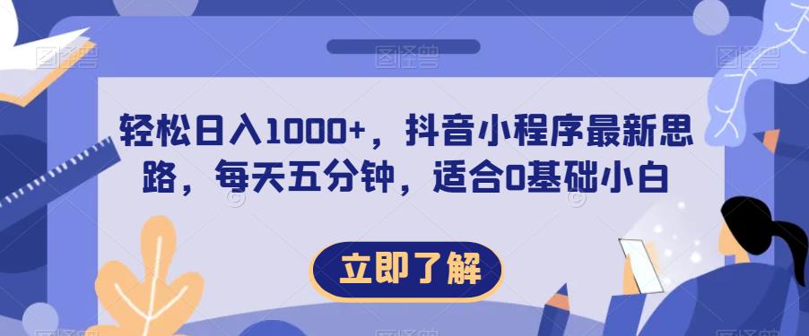 轻松日入1000+，抖音小程序最新思路，每天五分钟，适合0基础小白【揭秘】-稀缺资源库