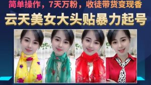 云天美女大头贴暴力起号教学,简单操作,7天万粉,收徒带货变现香-稀缺资源库