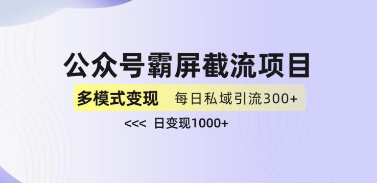 公众号霸屏截流项目+私域多渠道变现玩法，全网首发，日入1000+【揭秘】-稀缺资源库