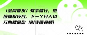 【全网首发】有手就行,微信爆粉项目,下一个月入10万的就是你(附实操视频)【揭秘】-稀缺资源库