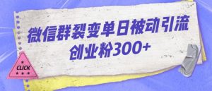 微信群裂变单日被动引流创业粉300【揭秘】-稀缺资源库