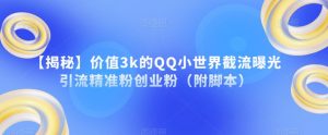 【揭秘】价值3k的QQ小世界截流曝光引流精准粉创业粉（附脚本）-稀缺资源库