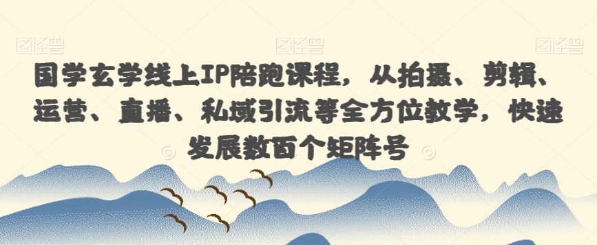 国学玄学线上IP陪跑课程，从拍摄、剪辑、运营、直播、私域引流等全方位教学，快速发展数百个矩阵号-稀缺资源库