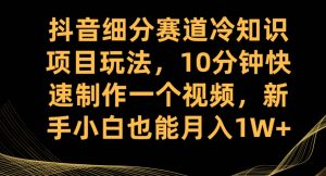 抖音细分赛道冷知识项目玩法，10分钟快速制作一个视频，新手小白也能月入1W+【揭秘】-稀缺资源库