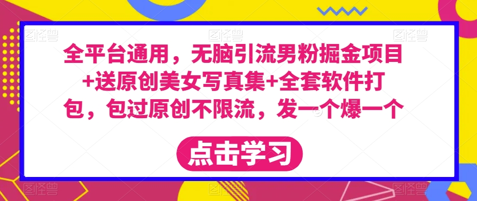 全平台通用，无脑引流男粉掘金项目+送原创美女写真集+全套软件打包，包过原创不限流，发一个爆一个【揭秘】-稀缺资源库