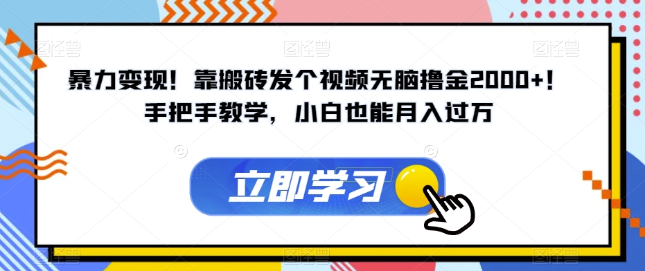 暴力变现！靠搬砖发个视频无脑撸金2000+！手把手教学，小白也能月入过万【揭秘】-稀缺资源库