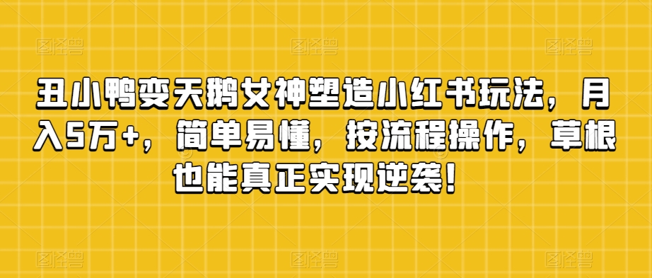 丑小鸭变天鹅女神塑造小红书玩法，月入5万+，简单易懂，按流程操作，草根也能真正实现逆袭！-稀缺资源库