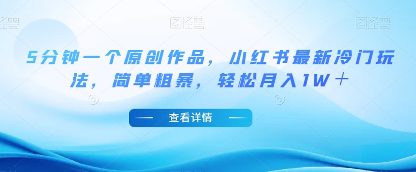5分钟一个原创作品，小红书最新冷门玩法，简单粗暴，轻松月入1W＋【揭秘】-稀缺资源库